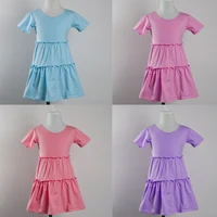 wholesale summer girls baby short sleeve elegant dress kids cotton flutter summer cake dress multicolor optional