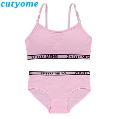 Pink Young Girls bra And Panties Sets Cotton Teenagers Girls Lingerie+ Free Size Underwear Kids Puberty Training Bra Vest Panties 14Y - Цвет: Pink