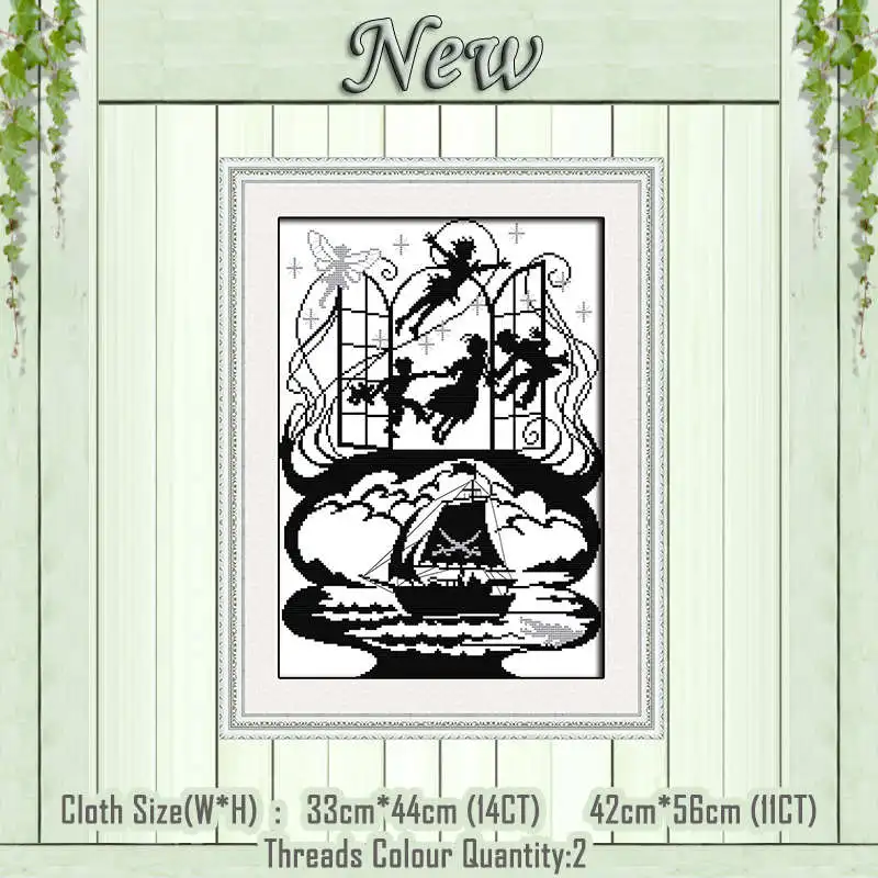 Peter Pan Черно-белые персонажи девочка Фея Счетный напечатан на холсте DMC 14CT 11CT DIY Набор для вышивки крестом Набор для рукоделия - Цвет: Peter Pan