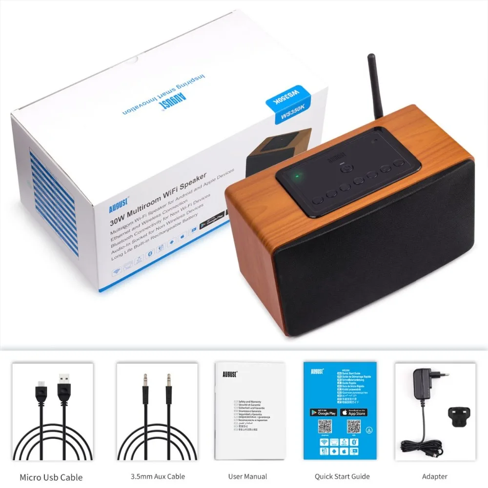 Беспроводной Bluetooth динамик WiFi мультирум HIFI стерео портативный динамик August WS350 с приложением для планшетов/смартфонов/ПК