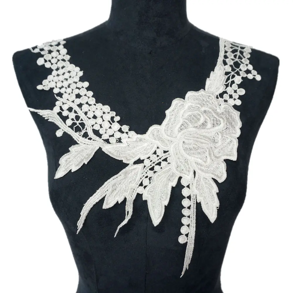 Белое цветочное воротник розы тканевая аппликация вырезанная вышивка нашивки