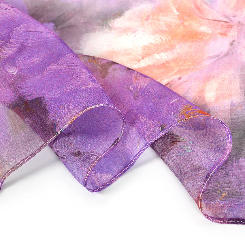 [BYSIFA] фиолетовый Шелковый шарф весна 2019 новый цветочный дизайн длинный 100%