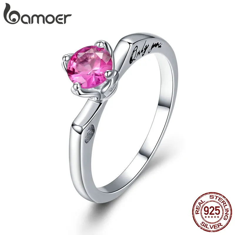 BAMOER, классическое 925 пробы Серебряное кольцо Only You, круглое обручальное кольцо на палец, розовое CZ Кольцо для женщин, ювелирные изделия из стерлингового серебра SCR456