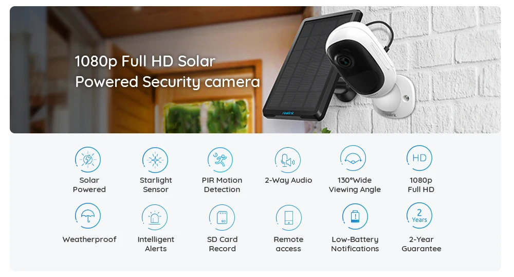 Reolink Full HD 1080P безпроводная батарея камера Argus 2 с солнечной панелью непрерывной зарядки