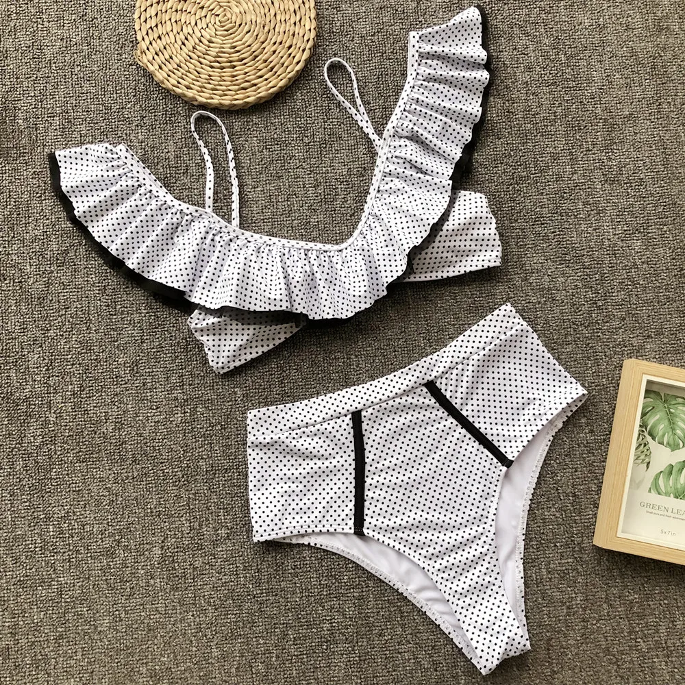 Dot High Waist Bikini Mesh Ruffles Bathing Suit Women Biquini Push Up Sexy Swimsuit Swimwear Bikinis |