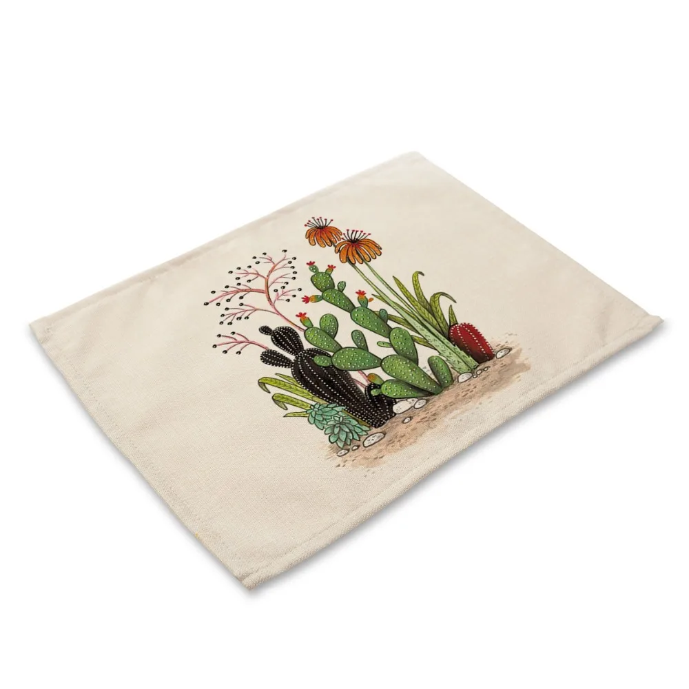 Микс 6 видов столовых салфеток мясистые растения кактуса с принтом льняная ткань