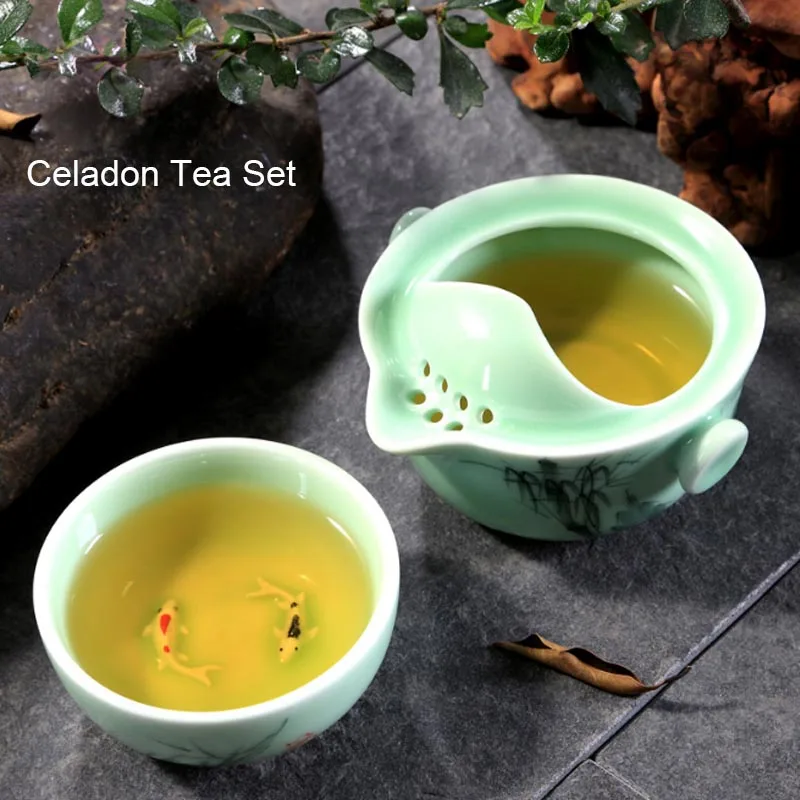 Дорожный чайный сервиз BORREY Celadon Gaiwan набор из китайского фарфора чайная чашка