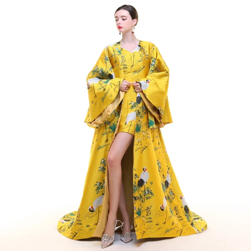 Желтое китайское вечернее платье длинное женское летнее традиционное Cheongsam Vestidos