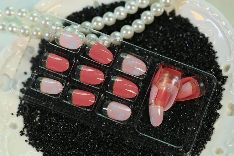 Цвет порошок Поддельные Гвозди круглый aritificial нажмите на советы персик красный