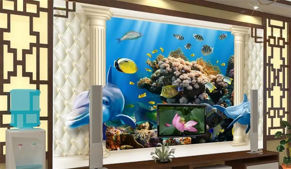 Фото Пользовательские 3D фото обои Гостиная Фреска HD Ocean World Акула живопись 3d диван ТВ