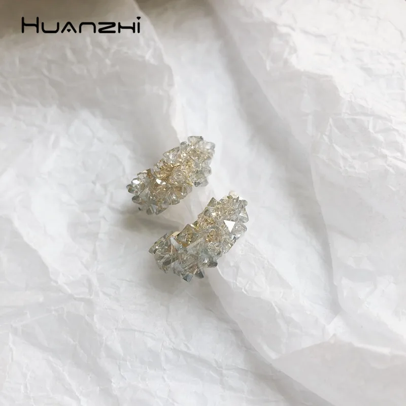 Женские полупрозрачные серьги кольца HUANZHI элегантные C в форме кристаллов для