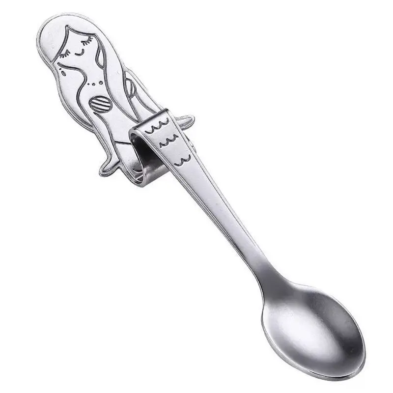 Русалка Милая ложка чайная ложка с длинной ручкой кофейные ложки сахар десертные столовые приборы Висячие чашки Scooper питьевые Инструменты кухонный гаджет