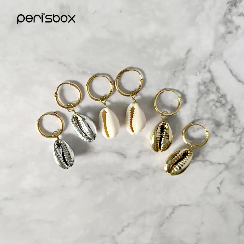 Женские серьги кольца Peri'sBox в виде ракушек золотого цвета обручи с морской