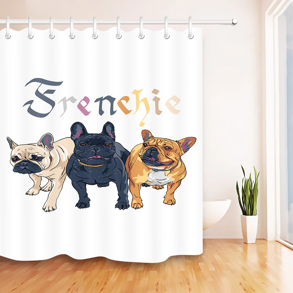 

LB аниме мультфильм милый Бульдог белые занавески для душа Ванная комната занавеска Ткань Животное Водонепроницаемый полиэстер для детей д...