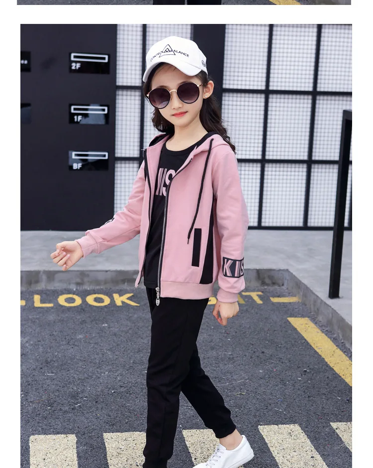Sport Girls Clothing Sets For Fall Children Clothing Suits Girls Coat+Tops+Pants 3Pcs Fashion Clothes Set