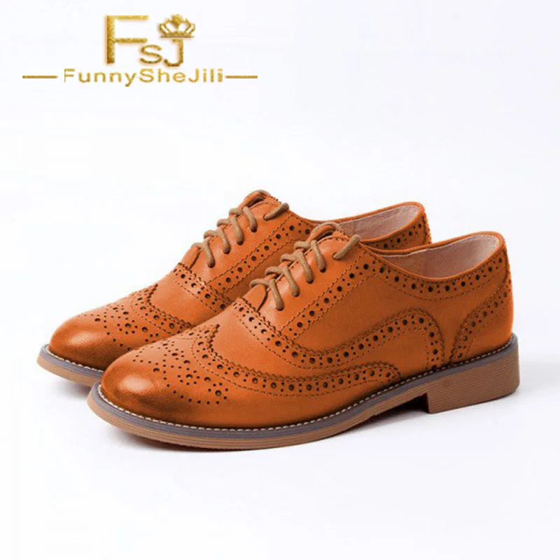 

Tan Women's Oxfords Lace Up Heels Brogues Chunky Heels Vintage Shoes Lace-Up Cross-tied Spring, Autumn Day FSJ sexy Elegant