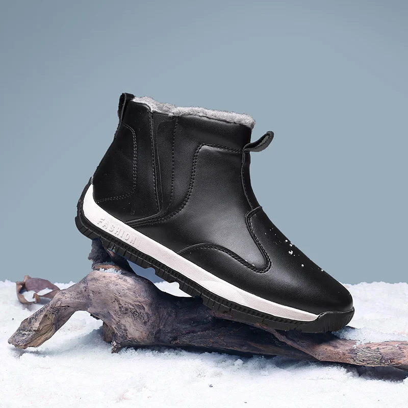 

AKZ 2018 New Arrival Men's Ankle Boots Winter Warm Snow boots High Quality Male Work boots Round toe Slip on Big size 39-48