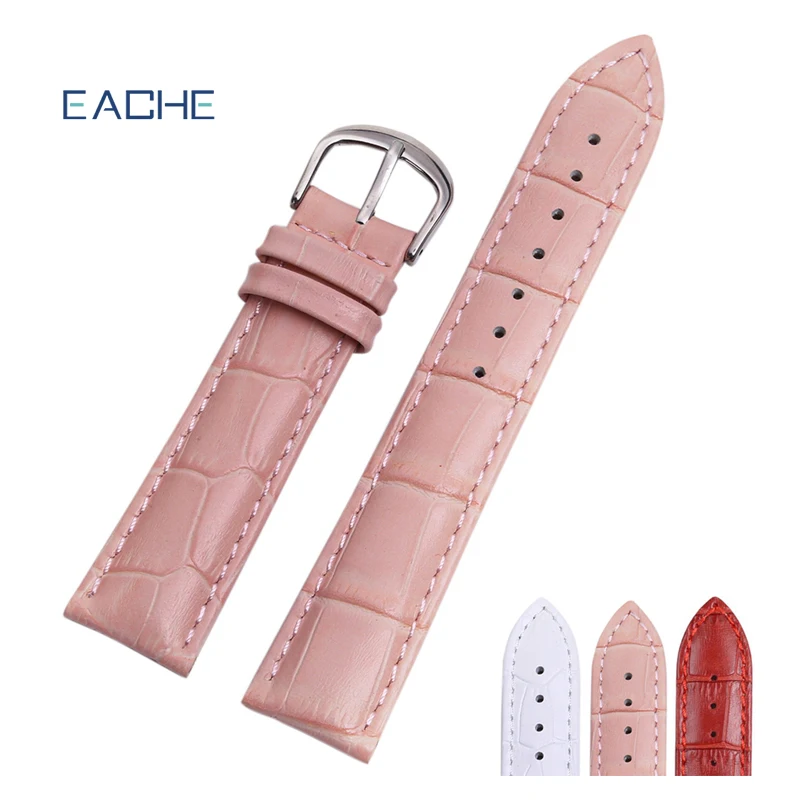 Ремешок для часов EACHE из натуральной кожи с узором Croco женщин розовый белый