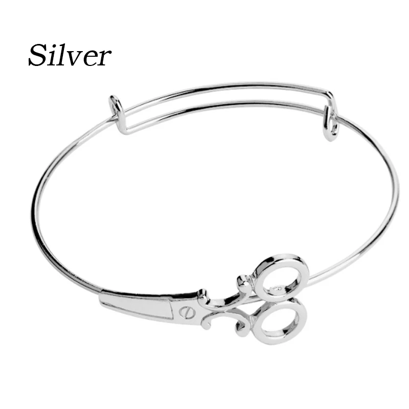 Silver Стимпанк ножницы браслет с ножницами парикмахер Браслет Стилист Шарм браслет персонализированные начальные регулируемые - Окраска металла: Silver