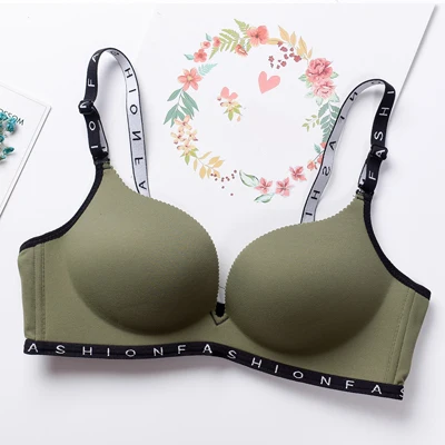 Green Deruilady, модный бюстгальтер, бесшовный, без косточек, пуш-ап, с буквенным принтом, нижнее белье для женщин, дышащее, мягкое, сексуальное нижнее белье, одноцветные женские бюстгальтеры - Цвет: Green