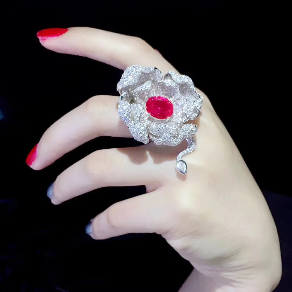 

big lotus flower ring 925 sterling silver cocktail ring fine women jewelry free shiping party