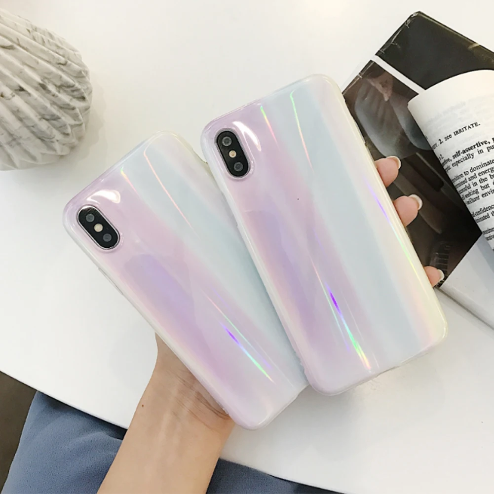 Глянцевый красочный лазер силиконовый чехол для iPhone XS MAX Xr X 7 8 Plus роскошный