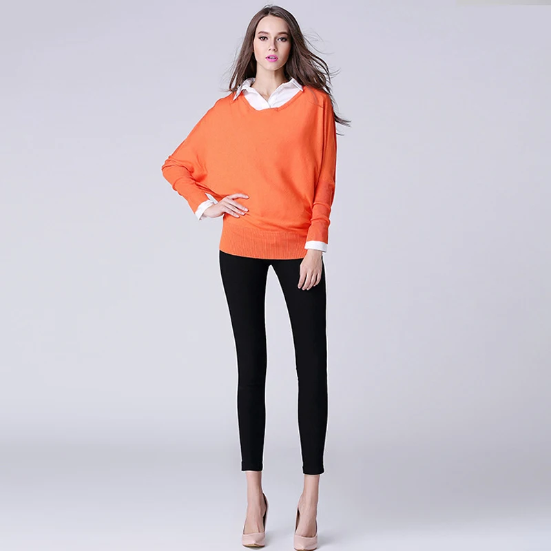 Сезон осень-зима Multi Цвет вязаный свитер с рукавом летучая мышь для женщин