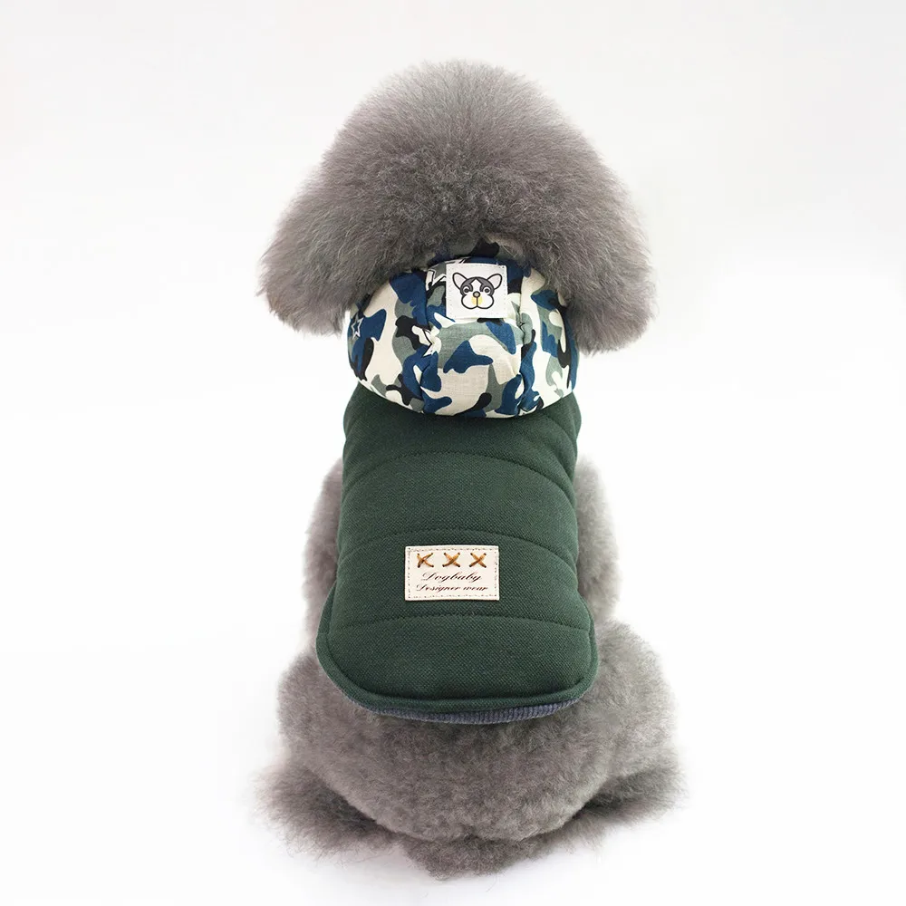 Pet dog clothes for winter gray green coat pet camouflage hoodie jacket small and medium sized dogs clothing | Дом и сад