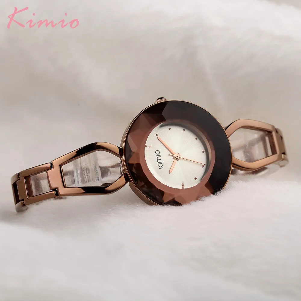 Брендовые роскошные женские часы KIMIO кварцевые наручные со стразами модные с