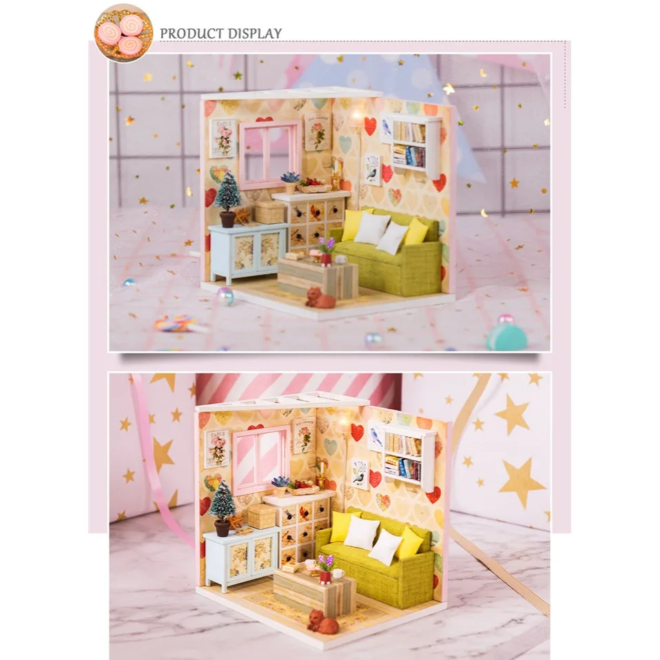 miniature house with light kast cat doll accessories diy mini wooden dollhouse tiny child doll house toy oyuncak bebek evi