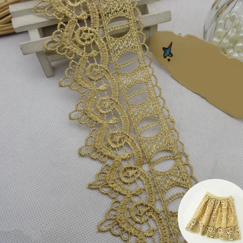 5 ярдов 7 см кружевная ткань с широкой отделкой Кружевная аппликация Золотой