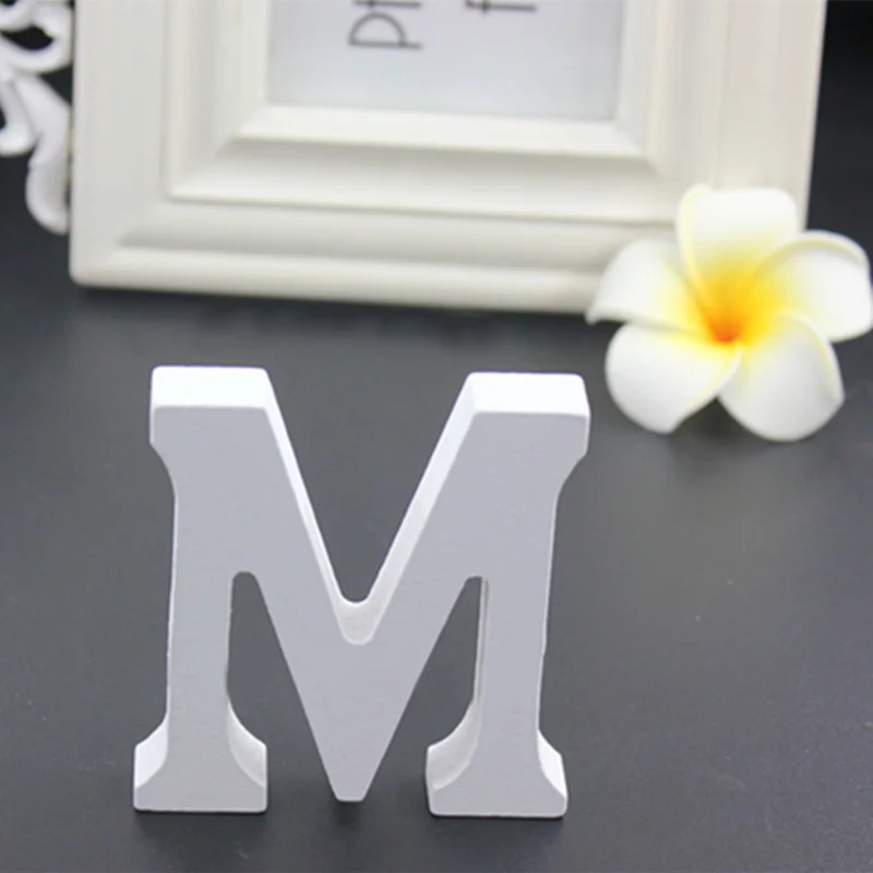 M 8x8cm 3D белая деревянная буква Английский алфавит DIY Индивидуальное Имя Дизайн Искусство ремесло свободно стоящее сердце Свадебный домашний декор - Цвет: M 8x8cm