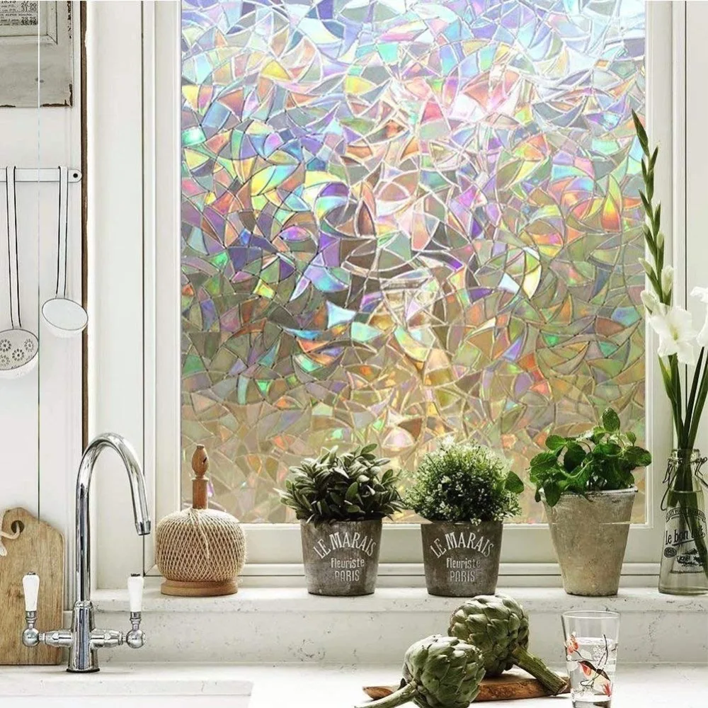 

Static Cling 3D Laster Glass Decorative Film Sun-Rainbow Broken-design Window Sticker No Gluey Thickening Decorative Film 45/60