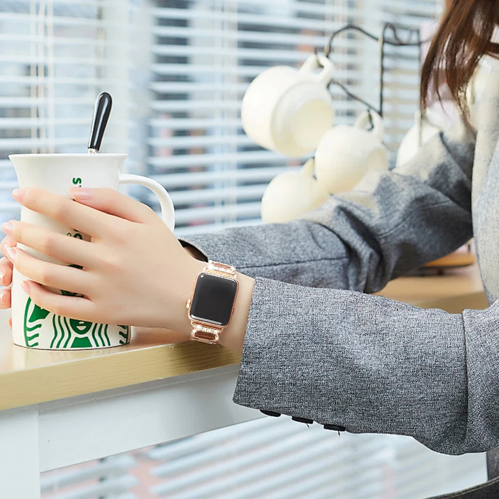 Ремешок из нержавеющей стали для Apple Watch ремешок стразы алмазные ленты 38 мм 42