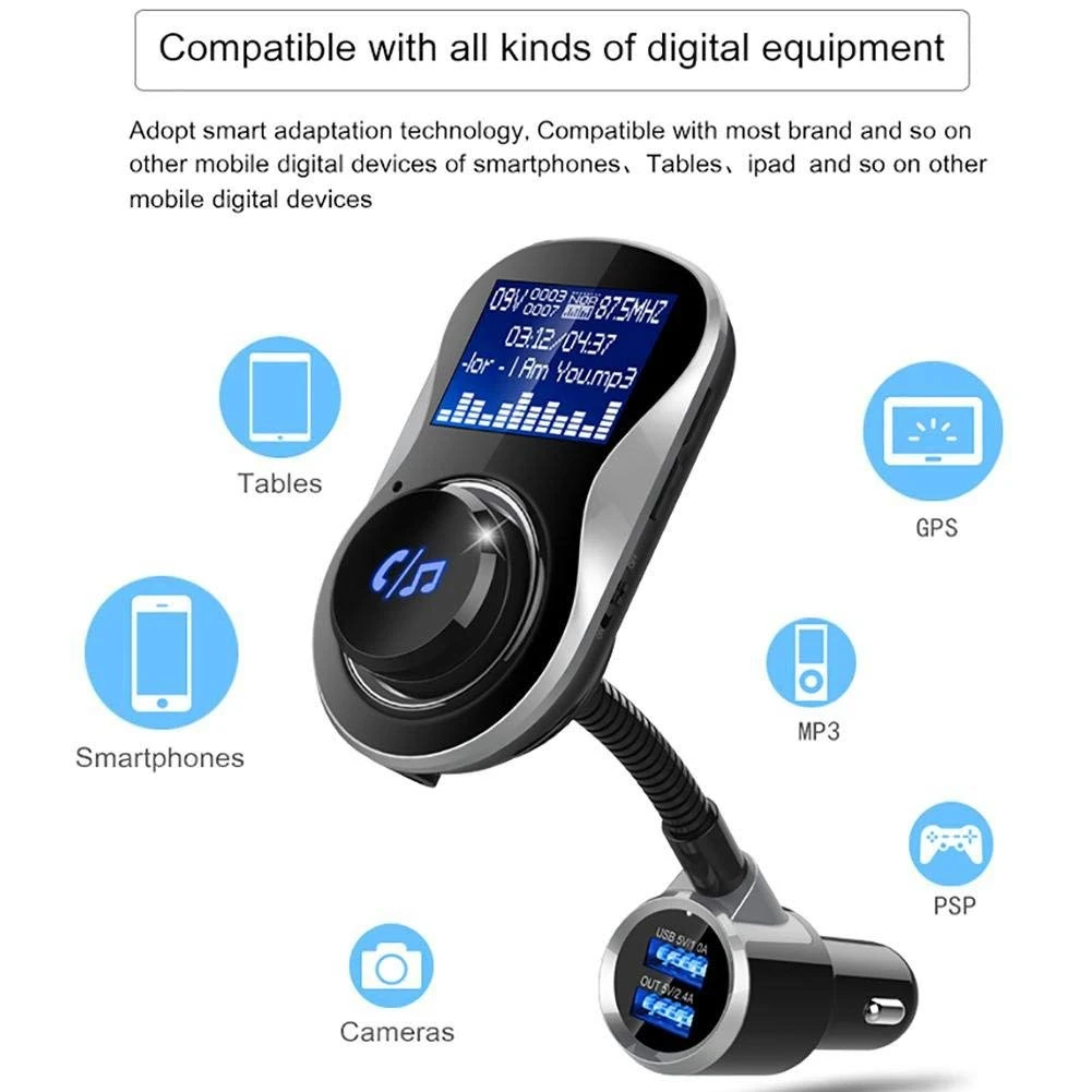 Car MP3 Bluetooth Player For TF Card U Disk With Remote Control BC26 New FM Transmitter Large Screen Mp3 Pl | Автомобили и