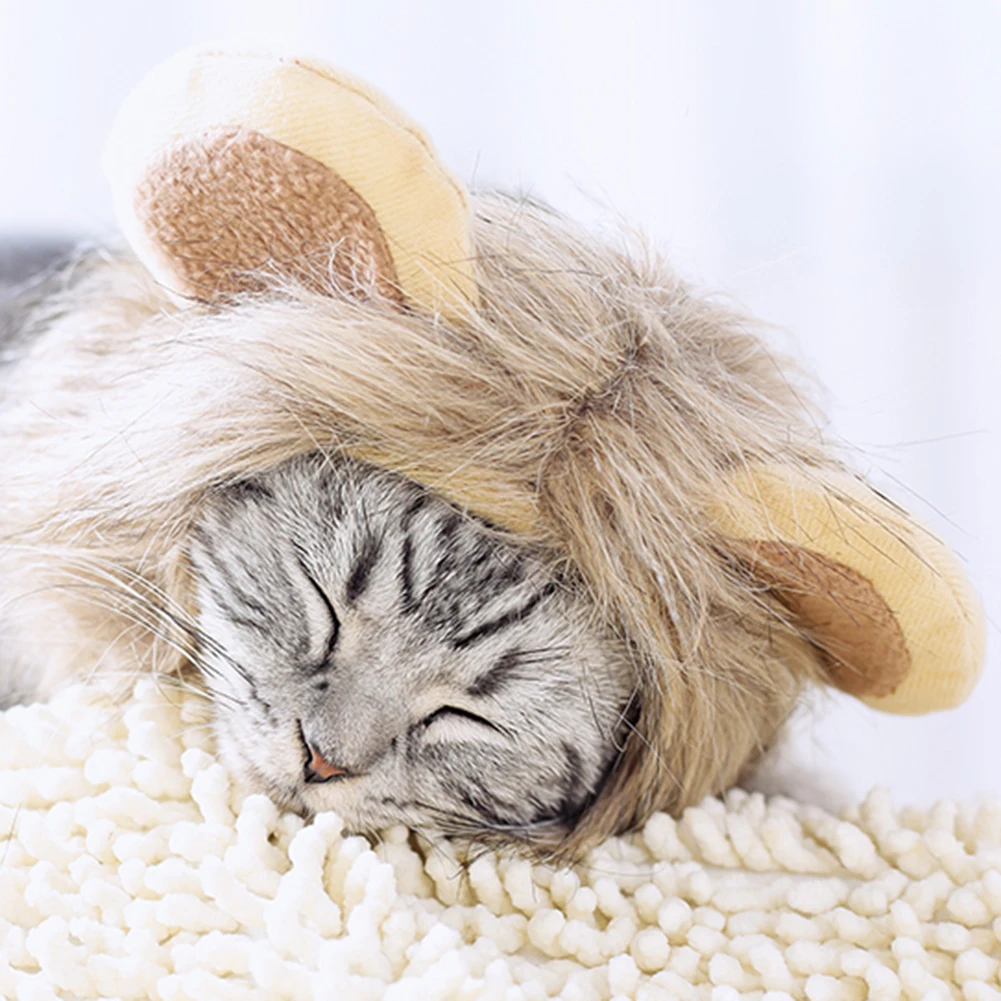 Забавный костюм кошки для домашних животных Косплей льва грива парик шляпа