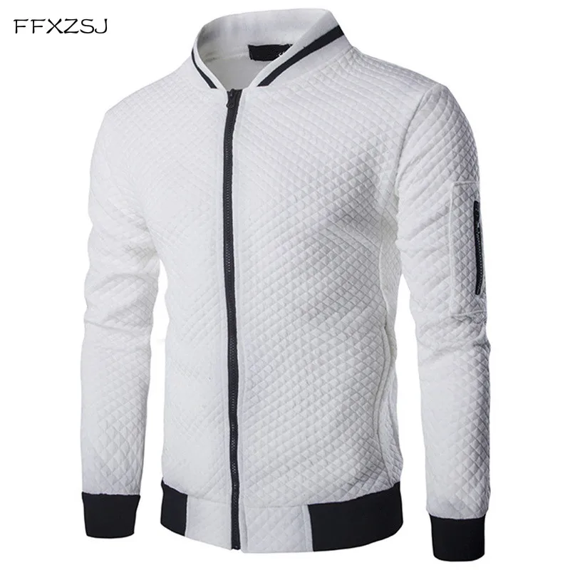 

Men's Hoodie 2019 Male Brand Casual Zipper Jacket Stand-Neck Sudaderas Hombre High-Grade Sweatshirt White 3D Plaid Tracksuit XXL