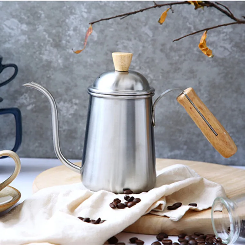 

650ml Stainless Steel Coffee Pot Long Spout Kettle Gooseneck Drip Coffee Kettle Wood Handle Stovetop Espresso Pour Over Teapot