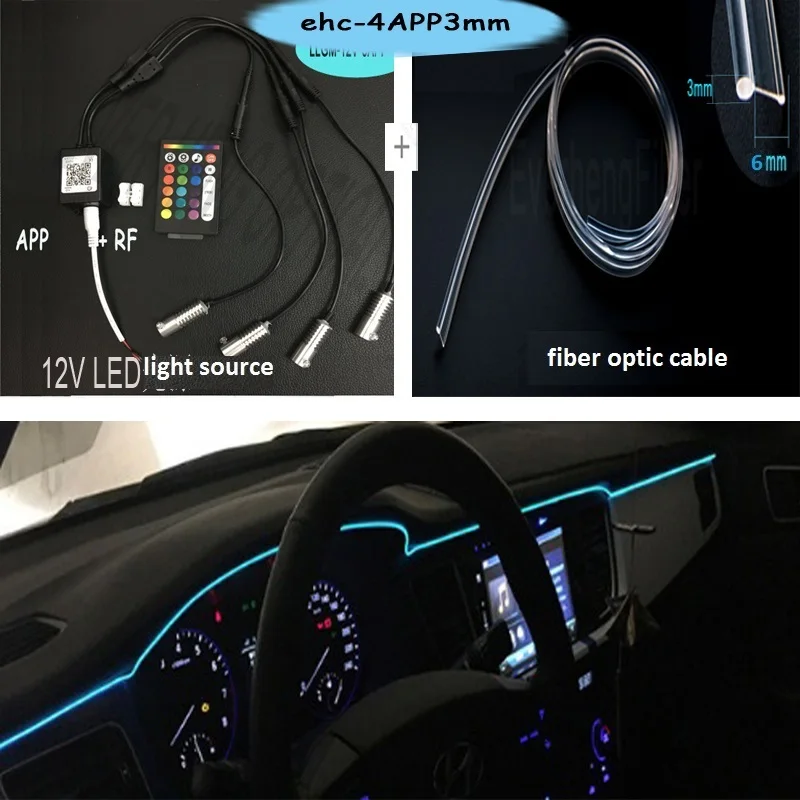 Мини светодиодный светильник 12 В RGB цвета и боковые светящиеся оптические волокна с юбкой различные цвета для украшения салона автомобиля