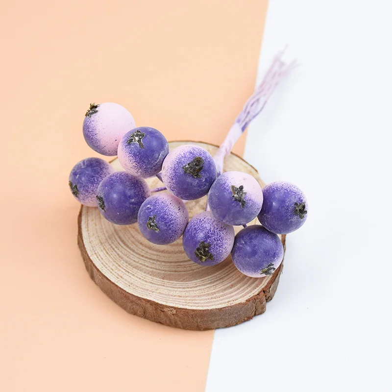 purple 10 шт. искусственные растения мини фрукт из пенопласта искусственные ветки вишни декоративные цветы венки Рождественские украшения для дома свадьбы diy помпон - Цвет: purple