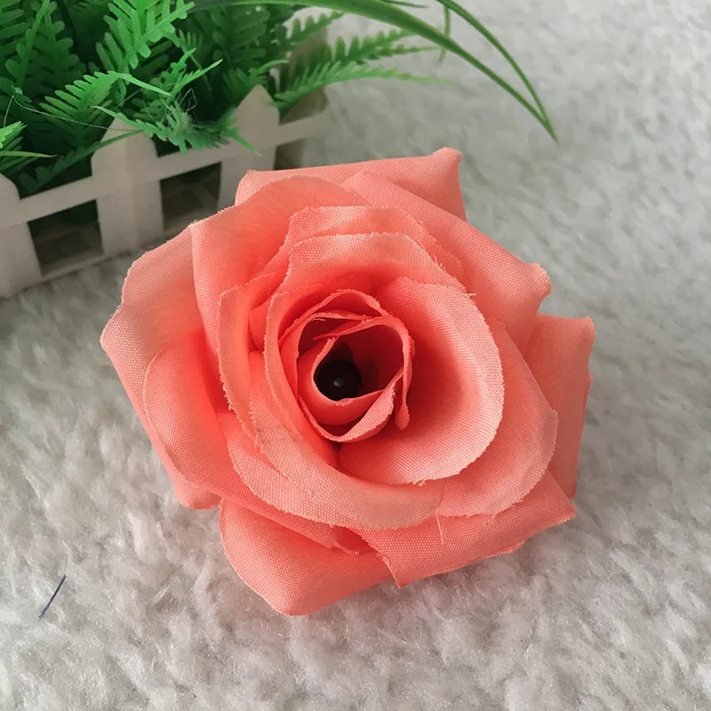 Свадебные декоративные 8 см искусственные розы цветок голова DIY цветок стены целующиеся шары Гирлянда свадебный автомобиль декоративные искусственные цветы - Цвет: Оранжевый