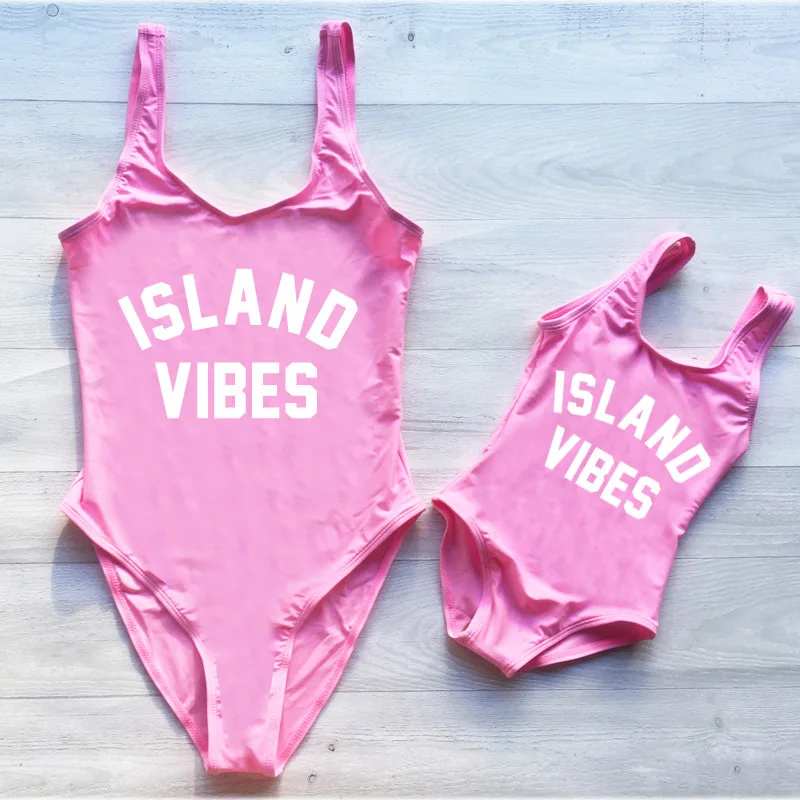 ISLAND VIBES Family Matching Swimwear Mommy and Me Swimsuits One Piece Bikini Mom Daughter Dress Clothes Beach Bathing Suit | Мать и