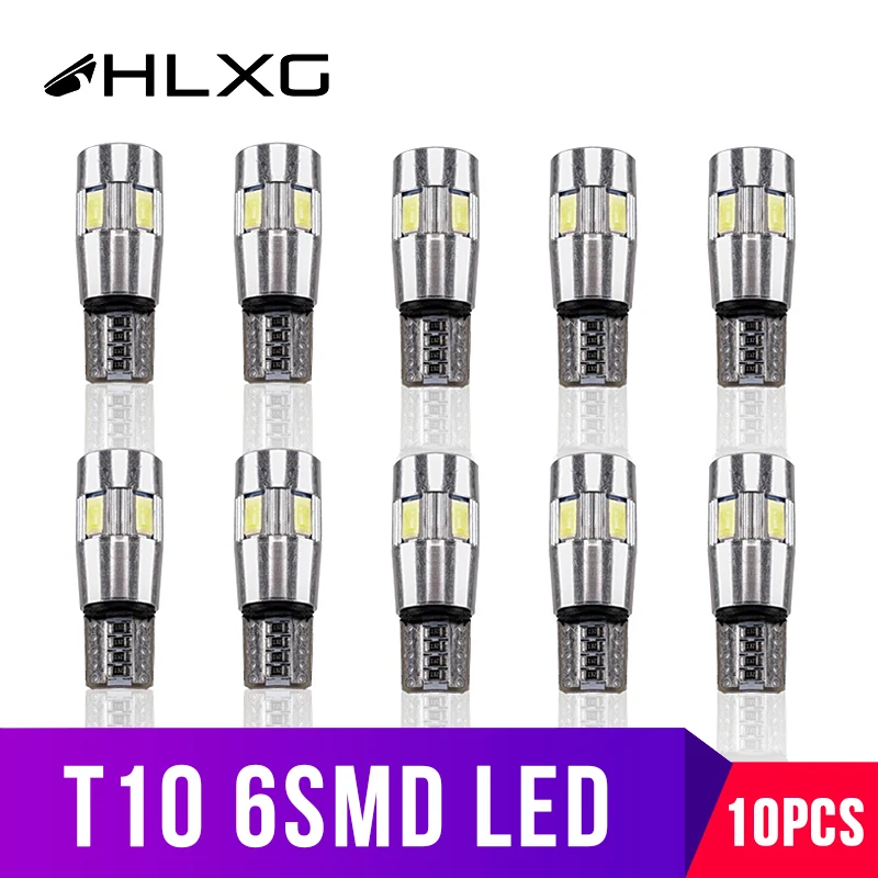 Hlxg 10 шт. Canbus T10 W5W Автомобильный светодиодный лампы 12v авто Интерьер Купол для чтения t10 светодиодный 168 194 габаритные огни лампы 5630 6smd стайлинга автомобилей