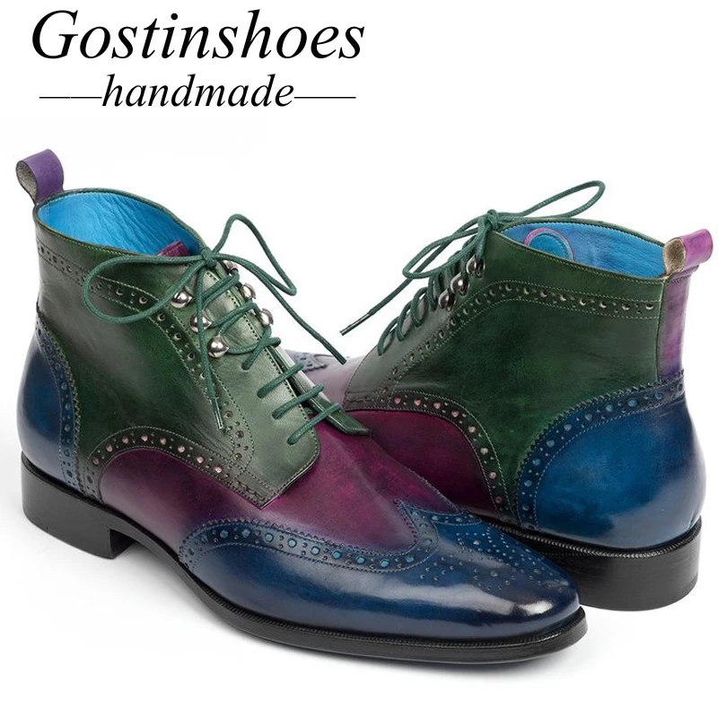 GOSTINSHOES/ботинки с перфорацией типа «броги» ручной работы Goodyear; мужские мотоциклетные ботинки из натуральной кожи; армейские рабочие и защитные ботинки на шнуровке с острым SCT44-47