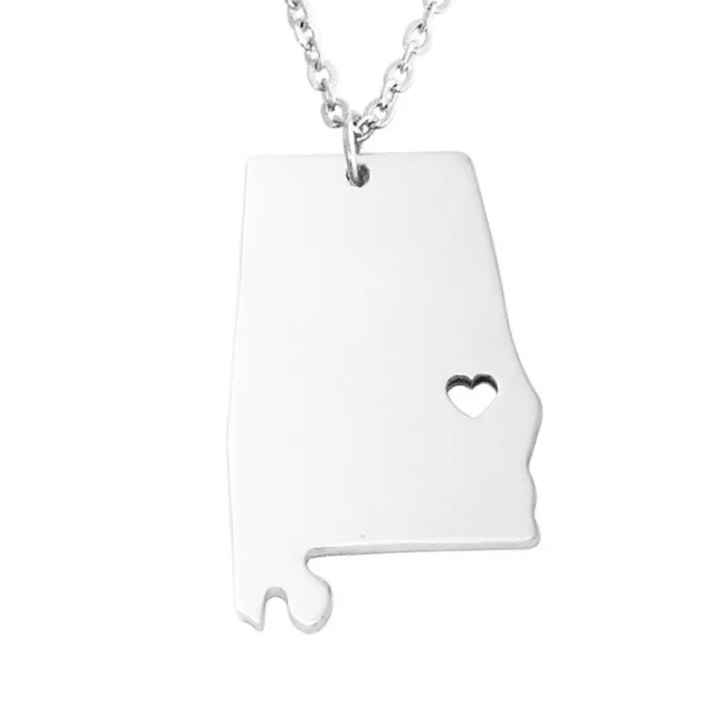 

New Alabama Map Necklace Gold Silver Color Stainless Steel Alabama Map Pendant Necklace Map Memorial Jewellery