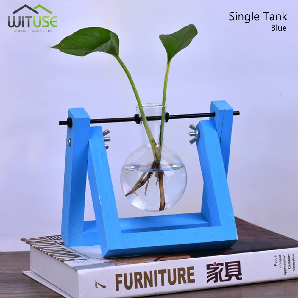 Blue wood WITUSE горшок для растений цветочный горшок Грут сковородки винтажная деревянная подставка прозрачная мини лампа ваза стеклянный горшок для дома Свадебный декор - Цвет: Blue wood