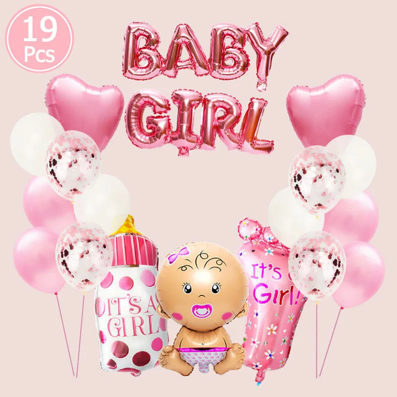 19pcs pink 19 шт фольгированные шары для детского душа, украшения для дня рождения, украшения для мальчиков и девочек, принадлежности для детского душа, латексные шары 12 дюймов - Цвет: 19pcs pink