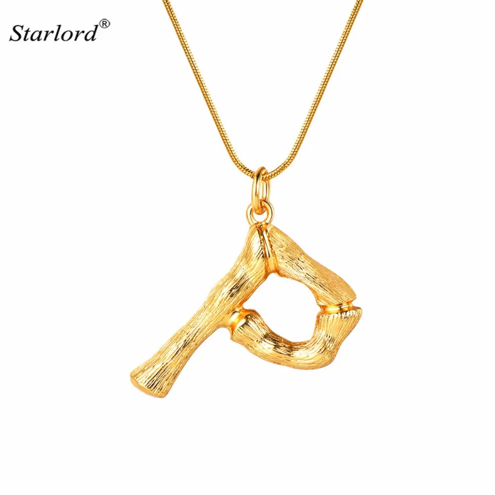 Bamboo Initial Letter P Necklace Snake Chain Gold Alphabet Jewelry Statement Personalized Women Gift Charm P9089 | Украшения и