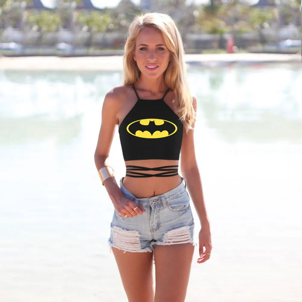 Женские майки модные однотонные с принтом Бэтмена жилеты топы женская футболка