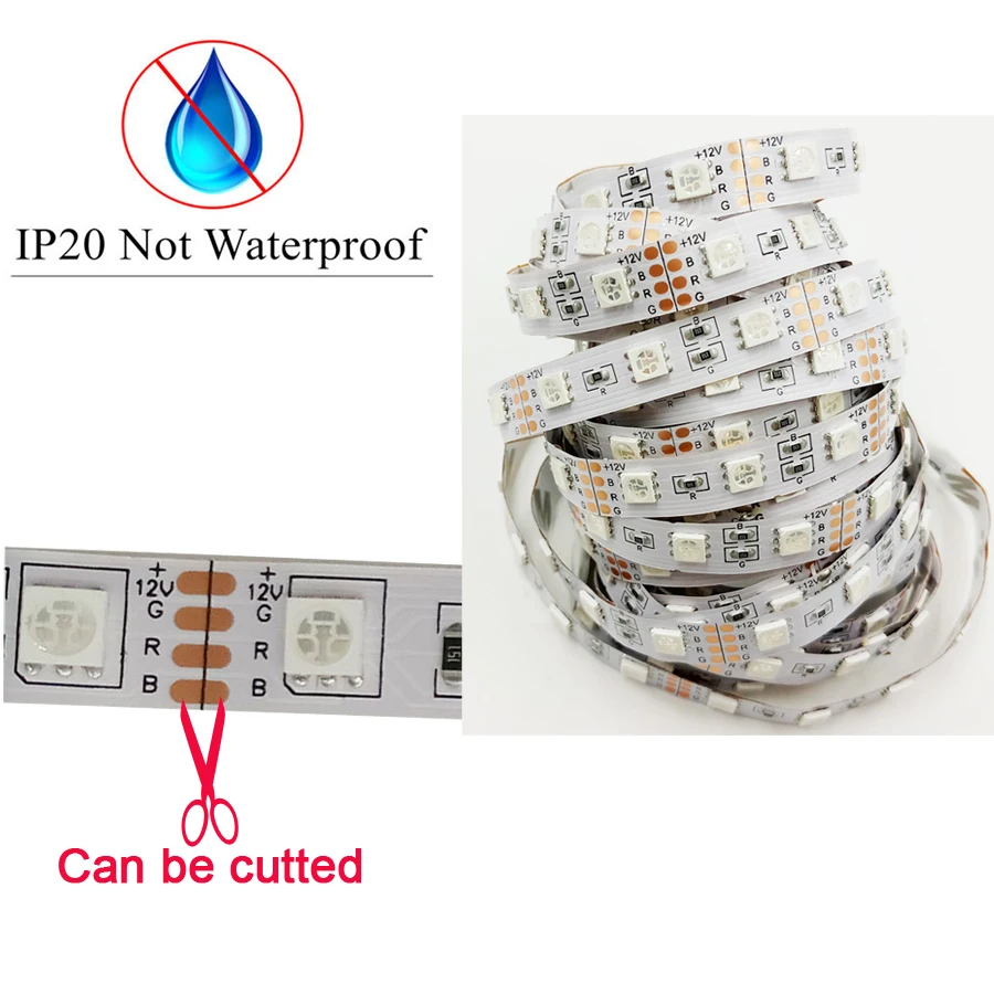 RGB светодиодные ленты SMD 5050 RGB полосы света 60 светодиодный/м водонепроницаемый не водонепроницаемый гибкая светодиодная лента+ wifi управление+ источник питания